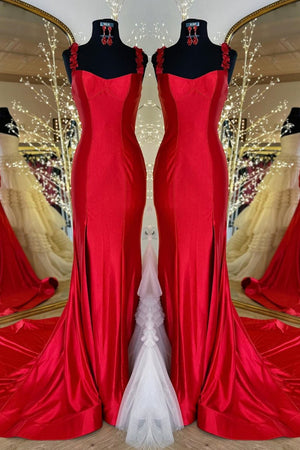 Hana | Black Straps Floral Mermaid Long Prom Dress