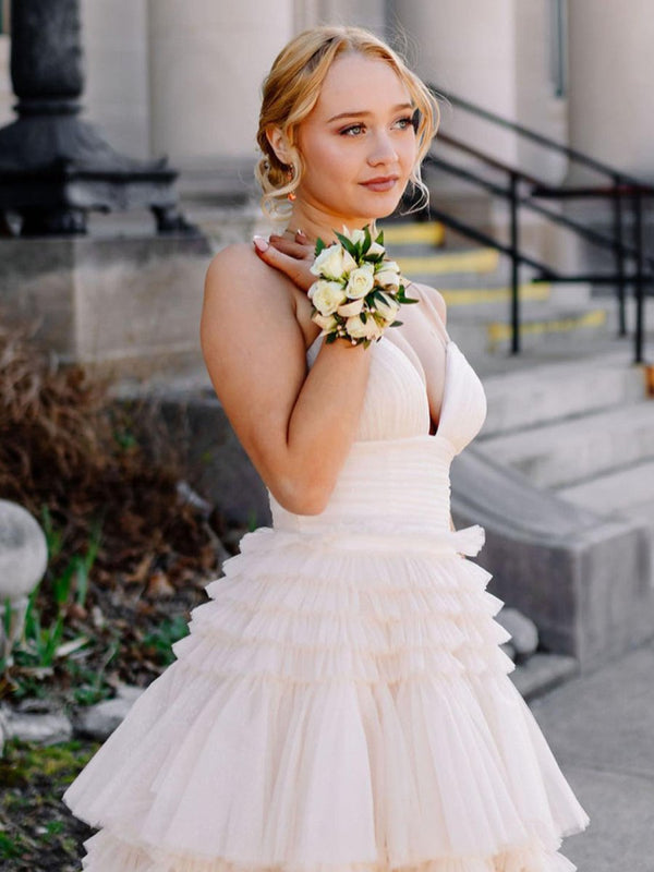 Amanda | Tulle Deep V Neck Spaghetti Straps Long Prom Dress