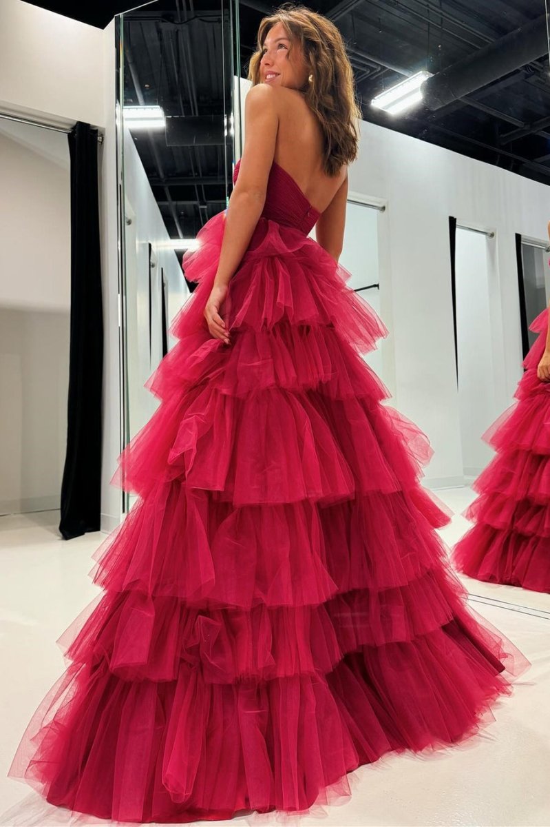 Daleyza |A-Line Strapless Tiered Tulle Prom Dress with Ruffles