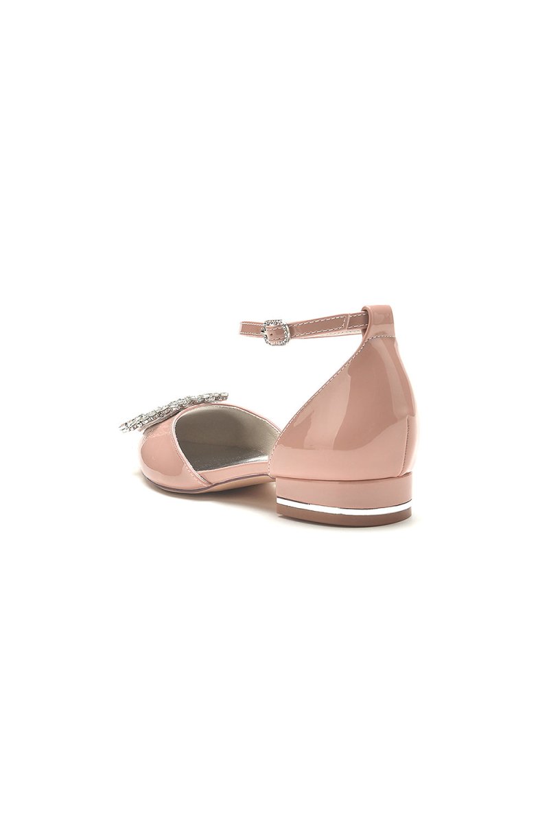 Pointed Toe Patent Leather Flats with Crystal Embellishment - KissProm