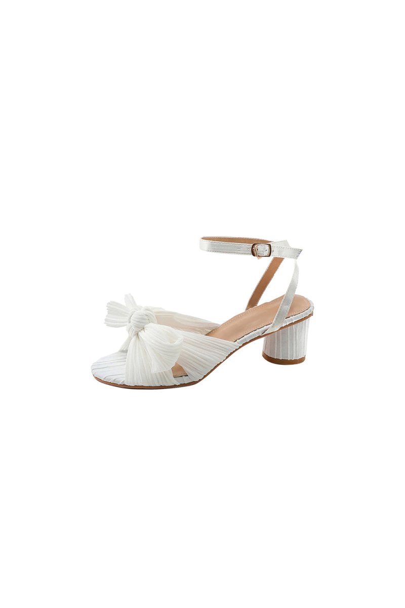 Outdoor Satin Peep Toe Chunky Heel Shoes With Buckle Bowknot - KissProm