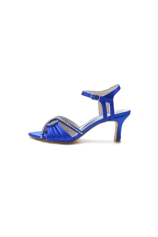 Classy Royal Blue Satin Heels Adorned with Silver Accents - KissProm