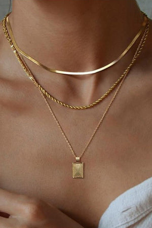 Geometric Square Pendant Layered Necklace - KissProm