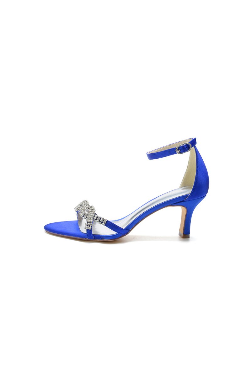 Elegant Blue Satin Pump with Silver Chain and Rhinestone Accents - KissProm