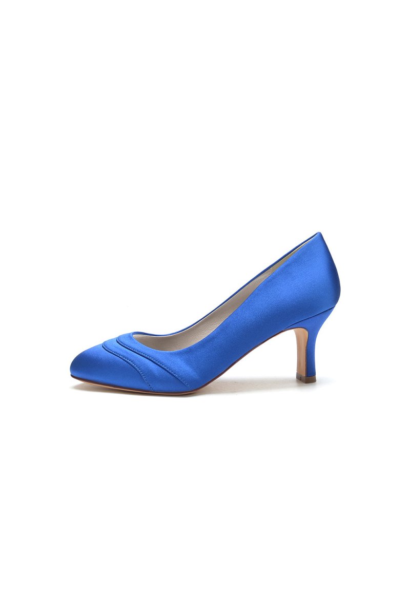 Elegant Royal Blue Satin Heels with Short Stiletto Heel - KissProm