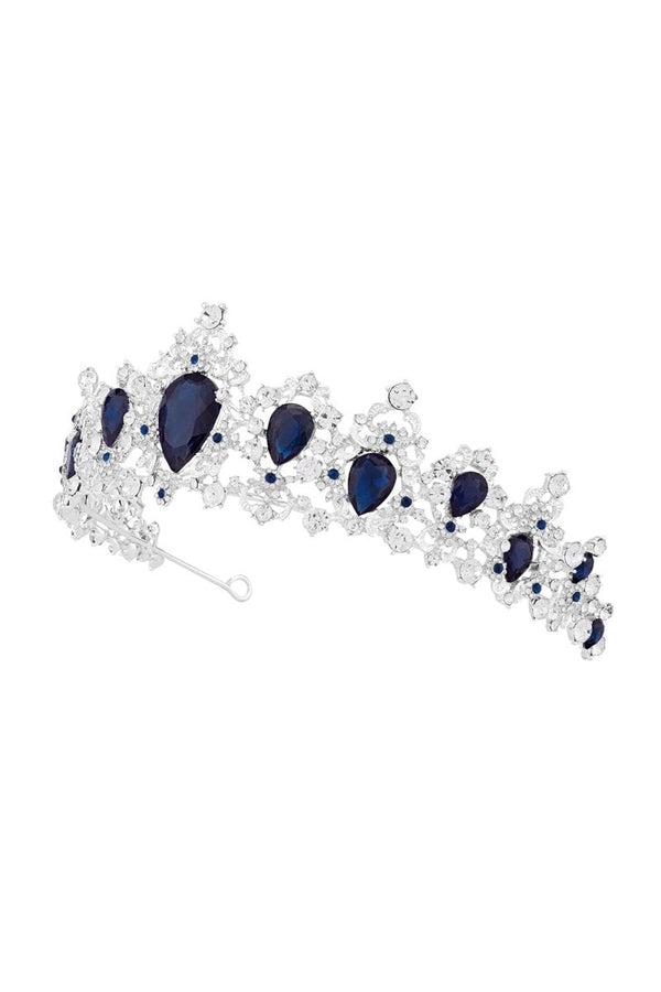 Sapphire - Embellished Tiara in Silver - KissProm