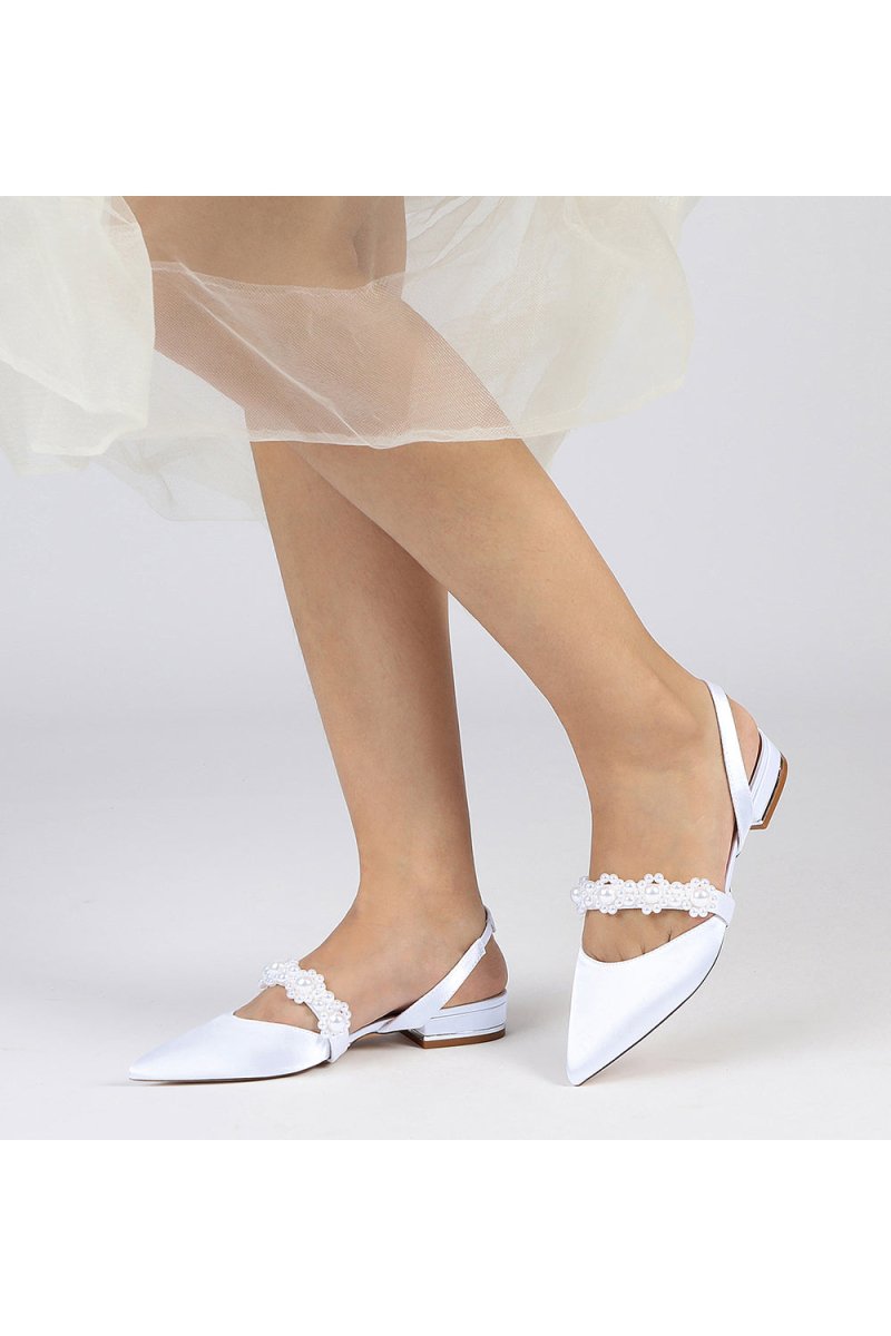 Satin Pointed Toe Pearl Kitten Heels - KissProm