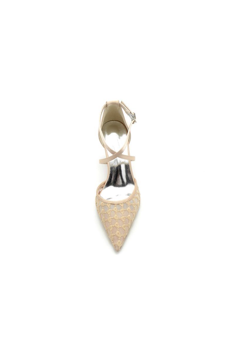 White Cross - Strap Pump with Delicate Flower Embellishments - KissProm