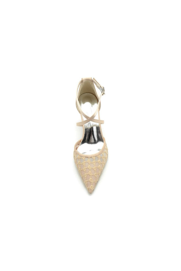 White Cross - Strap Pump with Delicate Flower Embellishments - KissProm