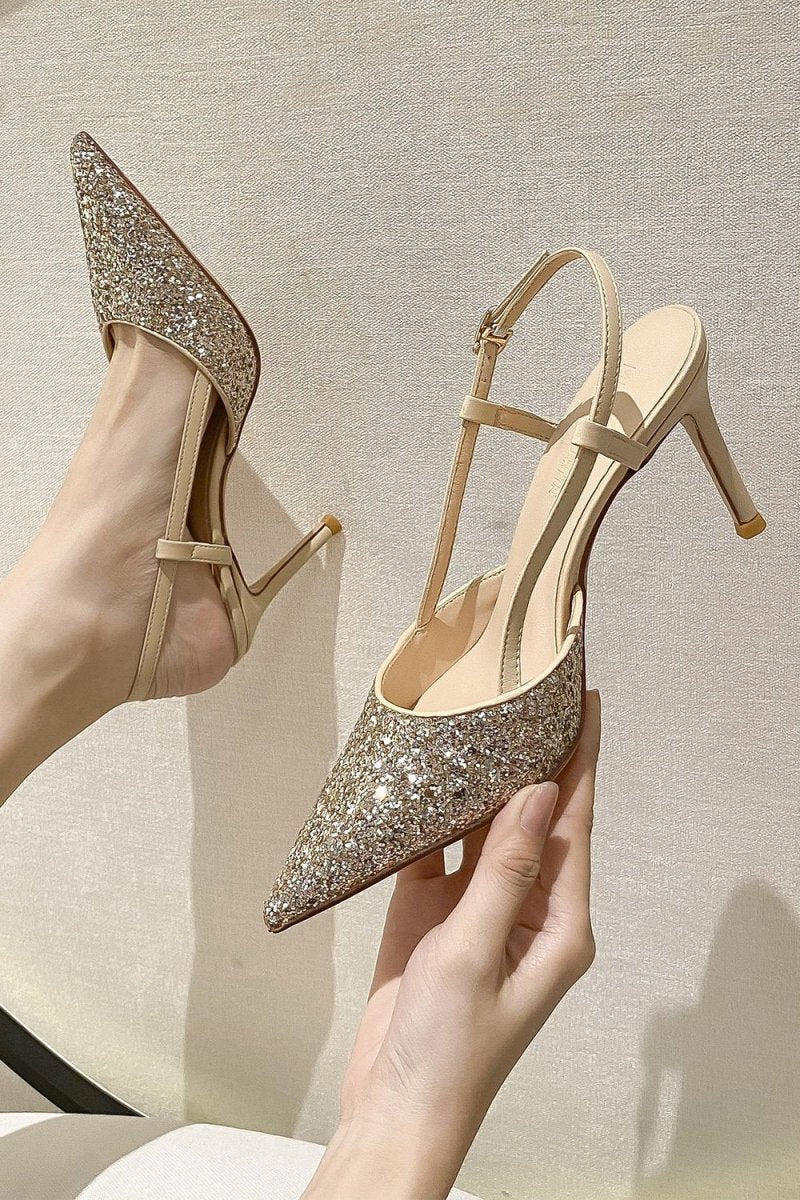 Stiletto High Heels with One Buckle and Toe Cap - KissProm