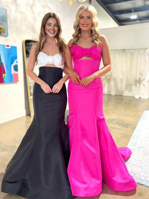 Julie | Strapless White and Black Ruched Mermaid Prom Dress