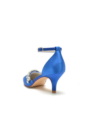Elegant Pointed Toe Rhinestone Kitten Heels - KissProm