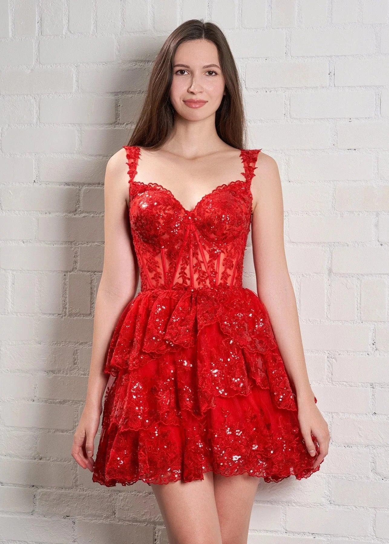 Red - A-Line Sweetheart Tiered Short Homecoming & Cocktail Dresses, Red / 12 Red - A-Line Sweetheart Tiered Short Homecoming & Cocktail Dresses, Red / 12