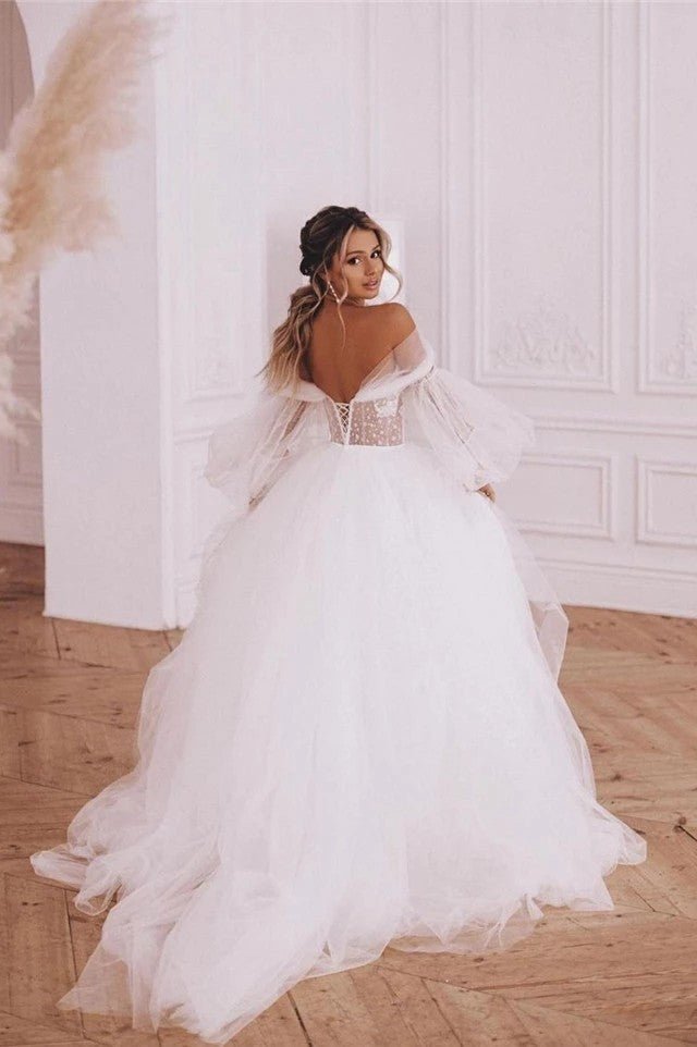 Boho A-Line Wedding Dresses Detachable Long Puff Sleeve Boho A-Line Wedding Dresses Detachable Long Puff Sleeve