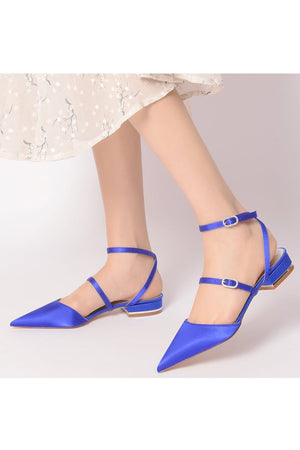 Simple Satin Pointed Toe Buckle Kitten Heels - KissProm