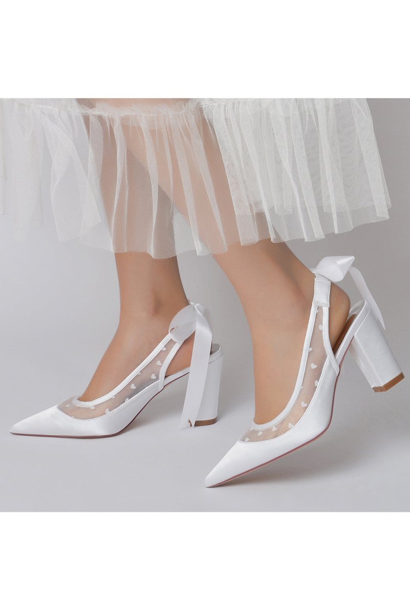 White Hybrid Pump with Transparent Mesh and Silver Heel Accent - KissProm