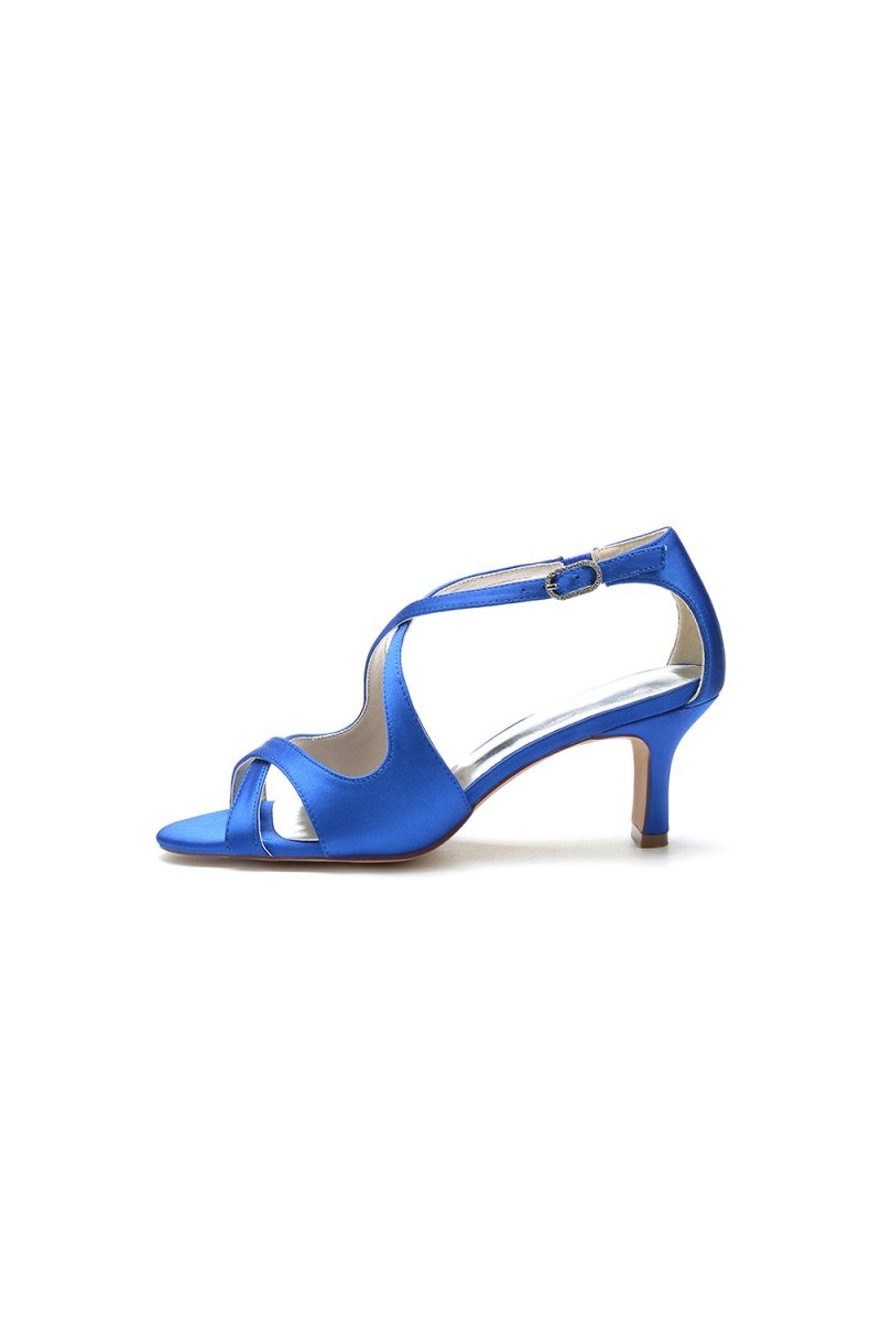 Royal Blue Satin Cross - Strap Pump with Ankle Strap - KissProm