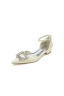 Pointed Toe Patent Leather Flats with Crystal Embellishment - KissProm