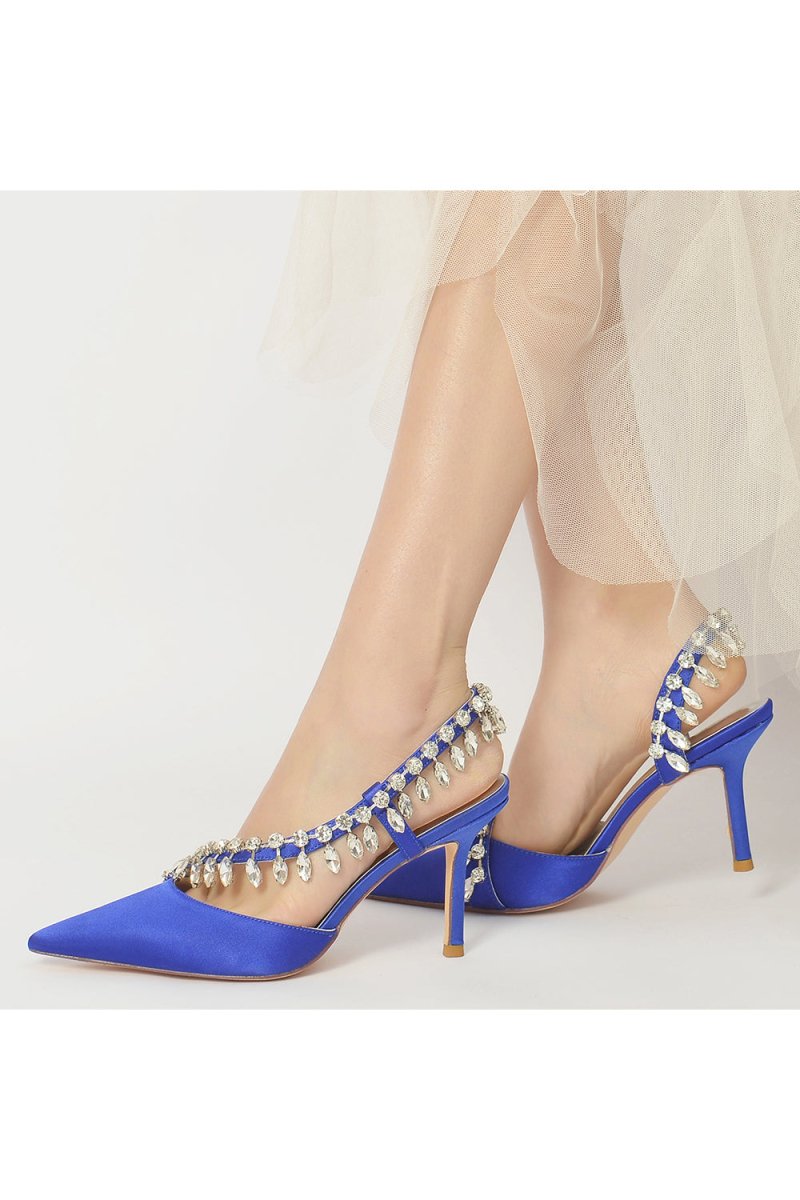Pointed Toe Heels With Crystal Slingback Strap - KissProm
