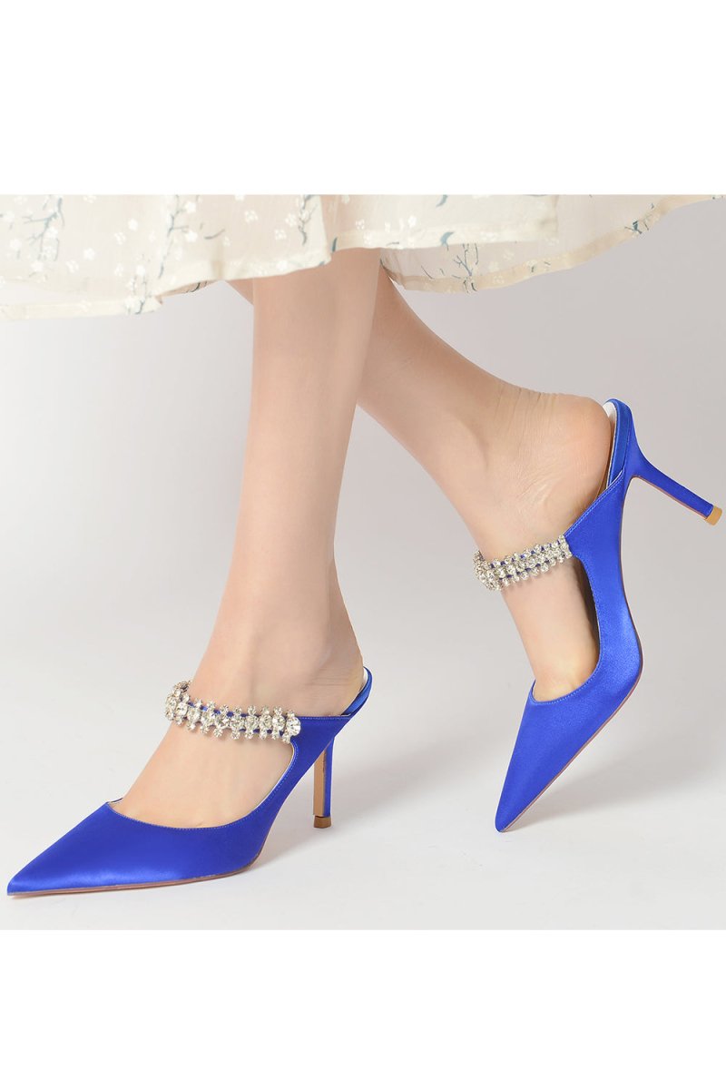 Party Pointed Toe Crystal Strap High Heels - KissProm