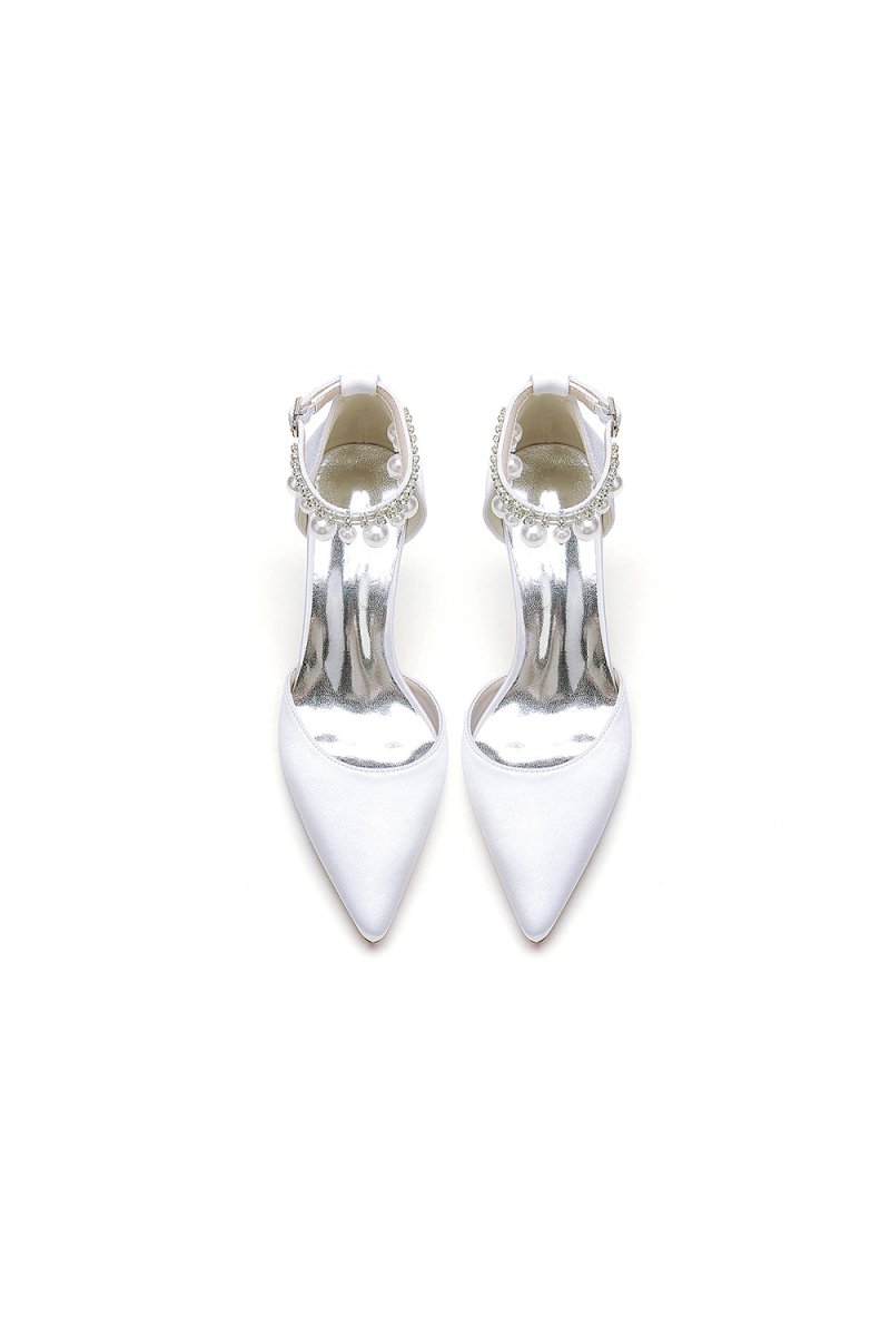 Pointed Toe Wedding Heels with Pearl Tassel - KissProm