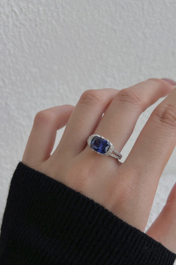 2.5 Carat Fat Rectangle Sapphire Engagement Ring - KissProm
