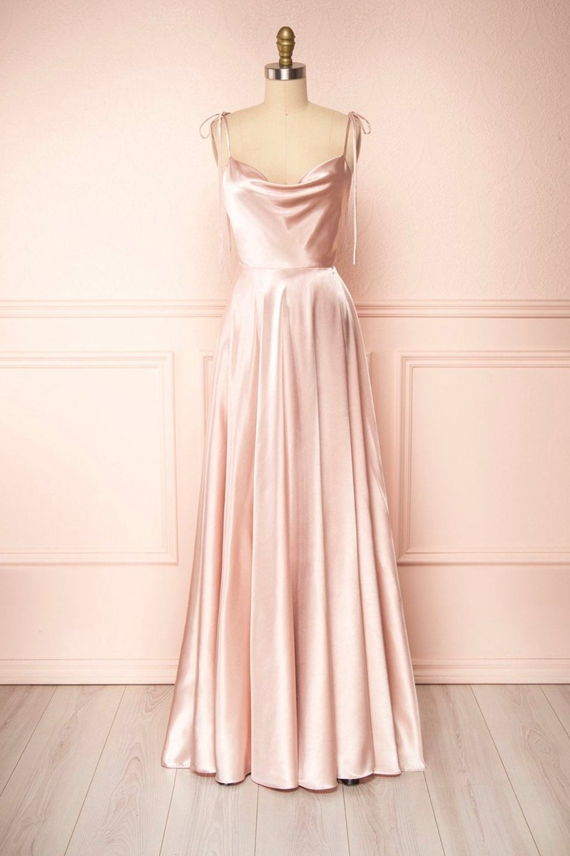Vienna | Simple Satin Long A - Line Prom Dress Spaghetti Straps Evening Dress - KissProm
