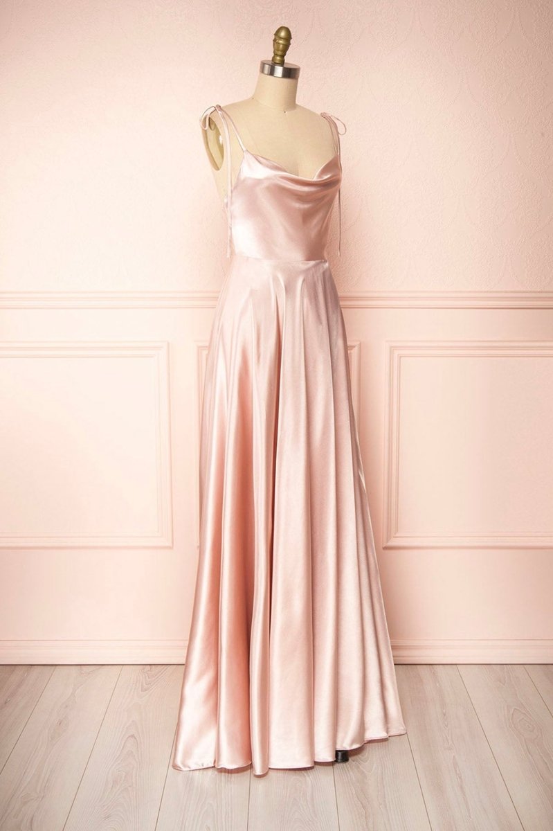 Vienna | Simple Satin Long A - Line Prom Dress Spaghetti Straps Evening Dress - KissProm