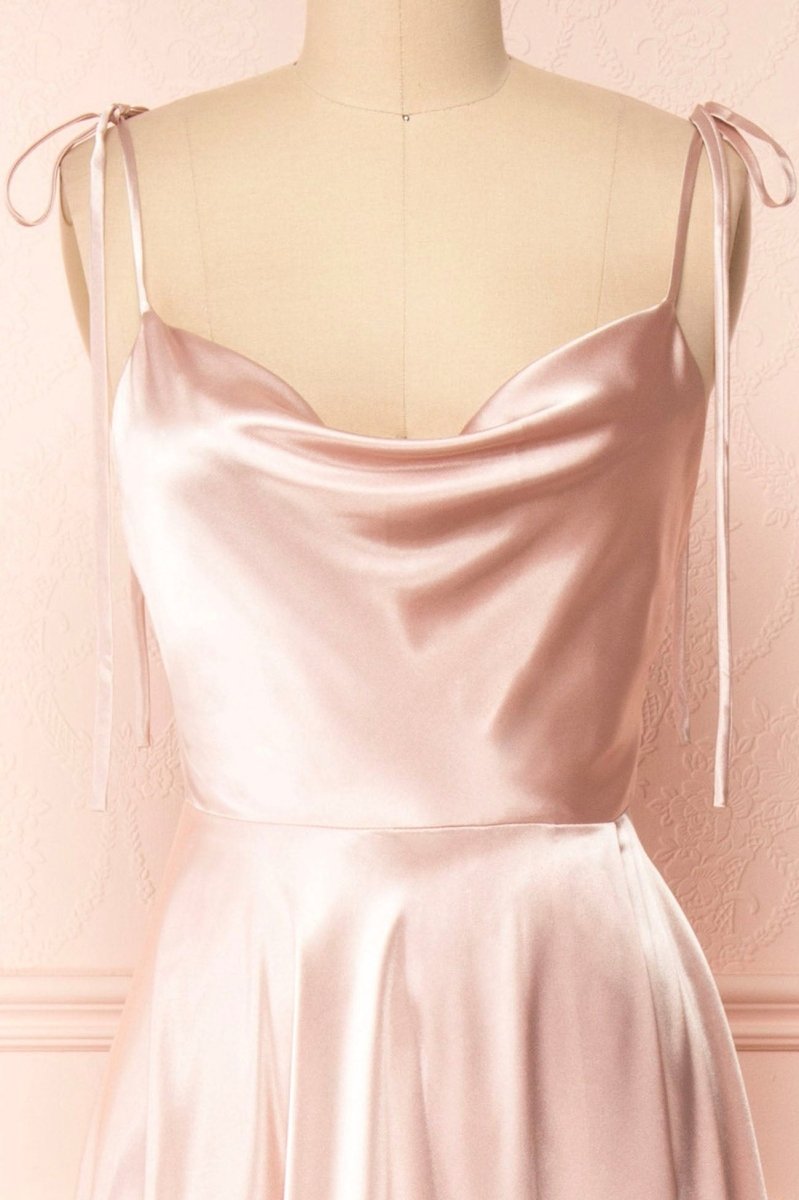 Pretty A Line Halter Tiered Satin Long Prom Dress, Evening Dress main image 0