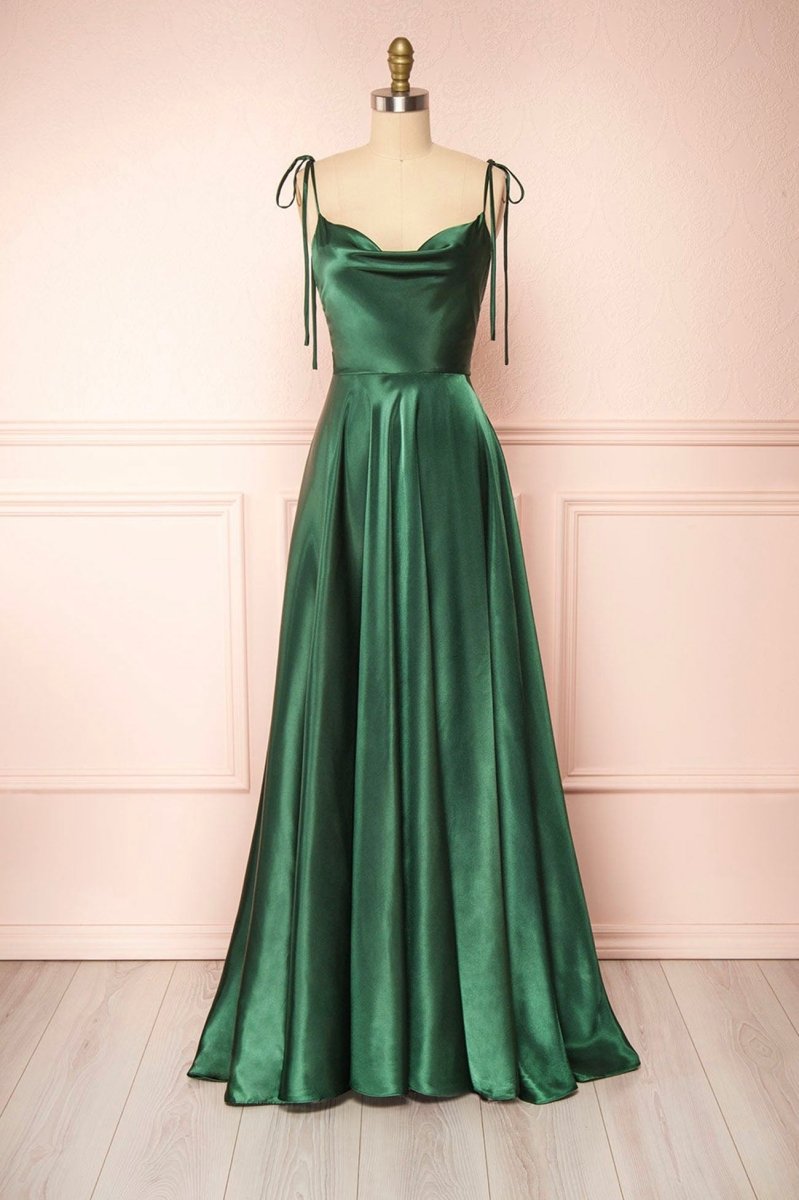 Vienna | Simple Satin Long A - Line Prom Dress Spaghetti Straps Evening Dress - KissProm