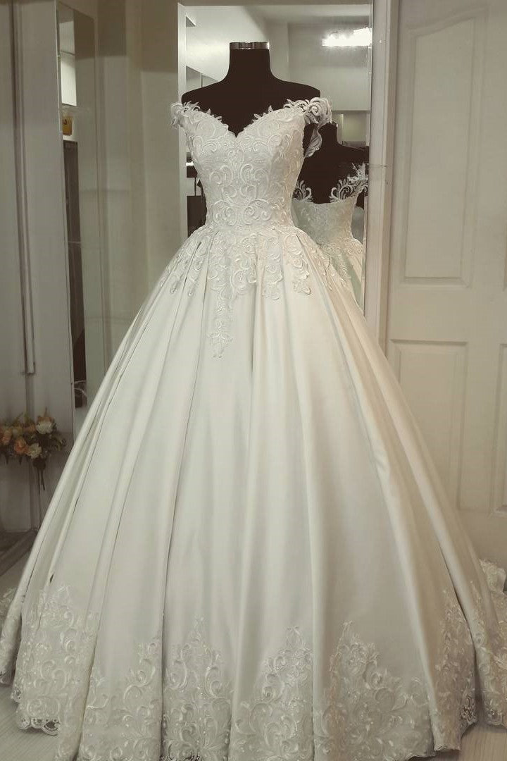 Jenesis | Princess Off-the-Shoulder Ivory Wedding Gown with Appliques