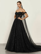 A - Line Black Gothic Wedding Dresses with Sequin Lace Appliques - KissProm