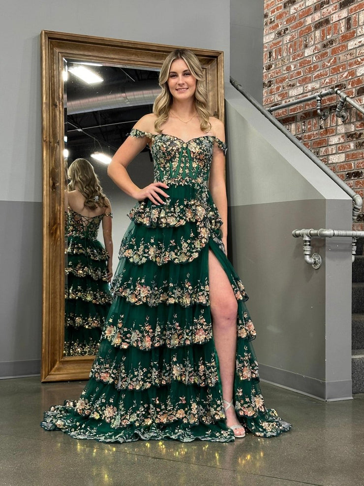 A-Line/Princess Off-the-Shoulder Printed Floral Plus Size Prom Dresses with Ruffles main image 0