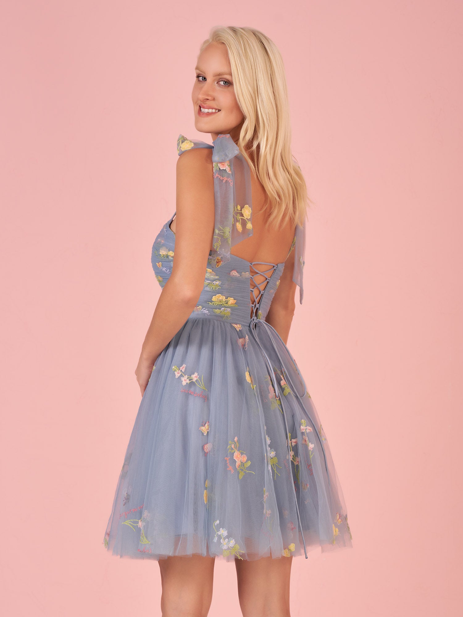 Claire | Aline Short Sweetheart Tulle Floral Homecoming Dress
