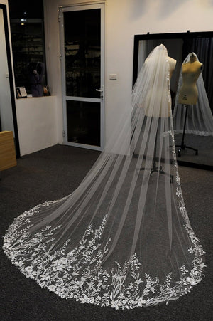 Vintage Flower Lace Veil Cathedral Tulle Bridal veil – Wedding Veils by KissProm | Available at KissProm
