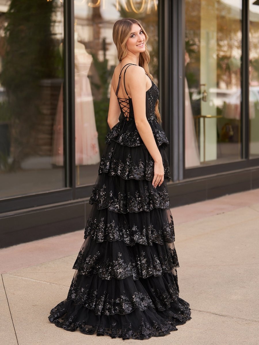 Livia |Sheath One Shoulder Tiered Lace Long Prom Dress