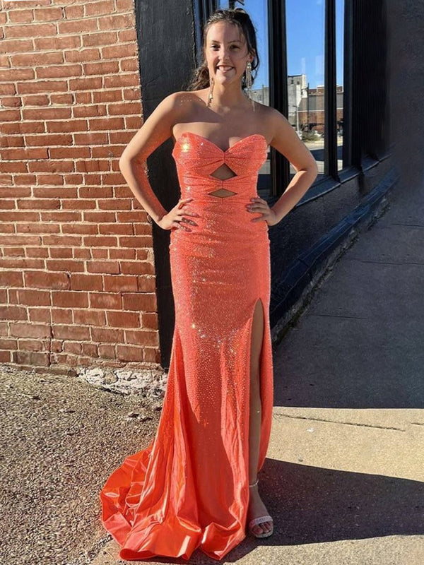 Telah | Glitter Mermaid Yellow Sweetheart Cut-out Long Prom Dress with Beading