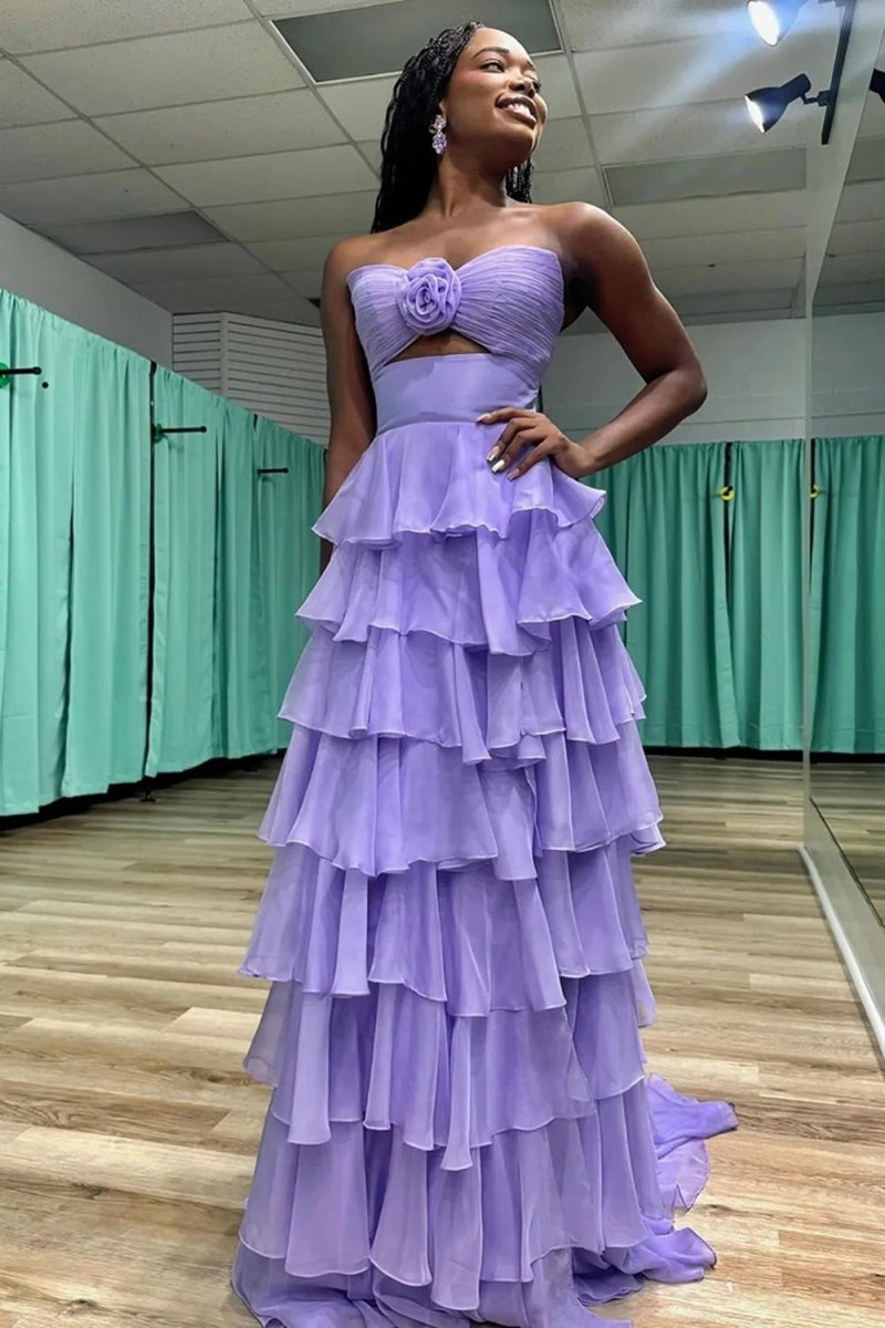 A-Line Strapless Strapless Layered Chiffon Sleeveless Formal Prom Dress – Prom Dresses by KissProm | Available at KissProm