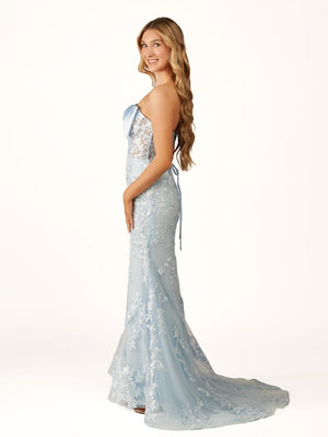 Arvin | Strapless Mermaid Lace Appliques Long Prom Dress with Bow