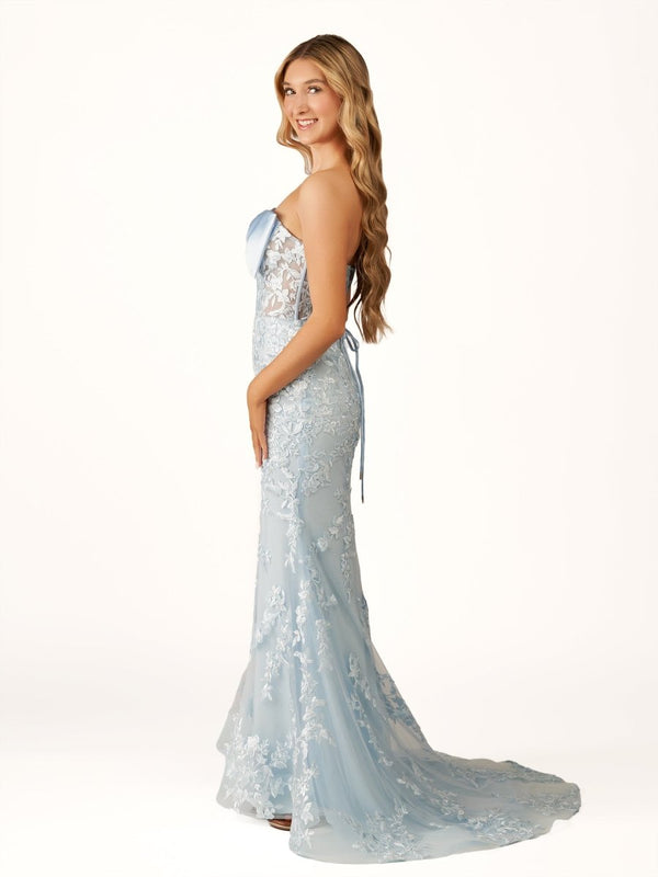 Arvin | Strapless Mermaid Lace Appliques Long Prom Dress with Bow