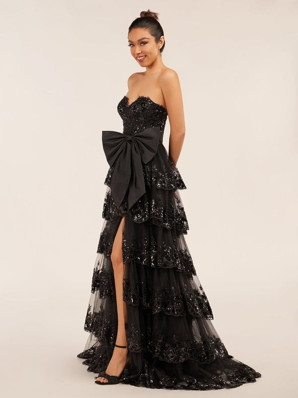 Jonjay | Sweetheart Light Blue  Lace Appliques Ruffle Long Formal Gown