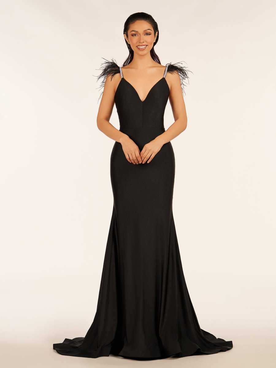 Stephanie |Mermaid Backless Jersey Prom Dress with Feathers - KissProm