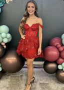 Everly | Red - A-Line Sweetheart Tiered Short Homecoming Dress