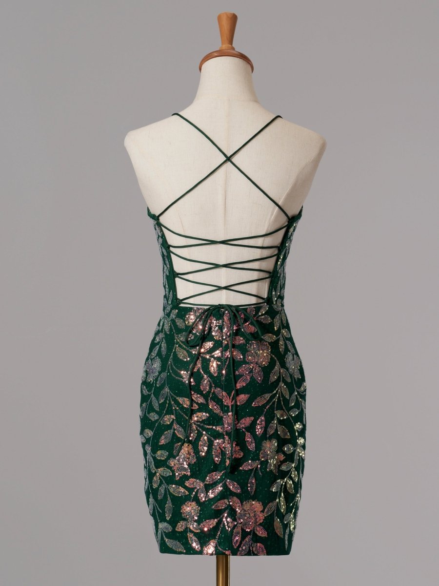 Kasiani | Green - Bodycon V Neck Sequined Homecoming Dresses