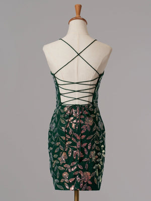 green emerald velvet dress Green Homecoming Dress 2022 Bodycon V Neck Short Backless with Shine 4 / Same As Sample main image 0