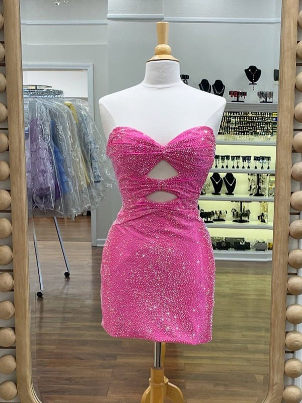 Eos | Fuchsia - Sheath Sweetheart Sequined Cut Out Short Homecoming Dresses