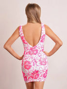 Nerys | Orange Plunging Neckline Floral Sequins Short Tight Homecoming Dress