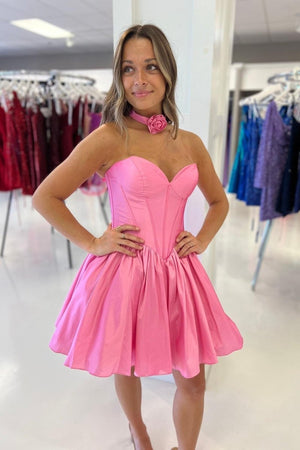 Verde | Sage Green Strapless Satin Short Homecoming Dresses