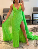 Lorelai |Mermaid V Neck Sequin Prom Dress with Slit - KissProm