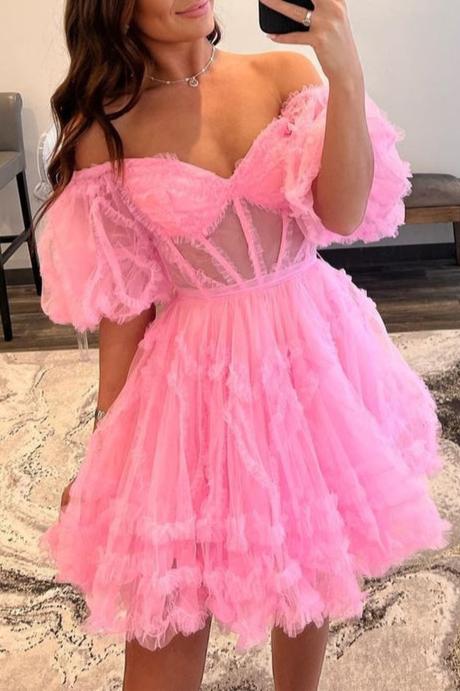 Naomi | A Line Off the Shoulder Tulle Homecoming Dress